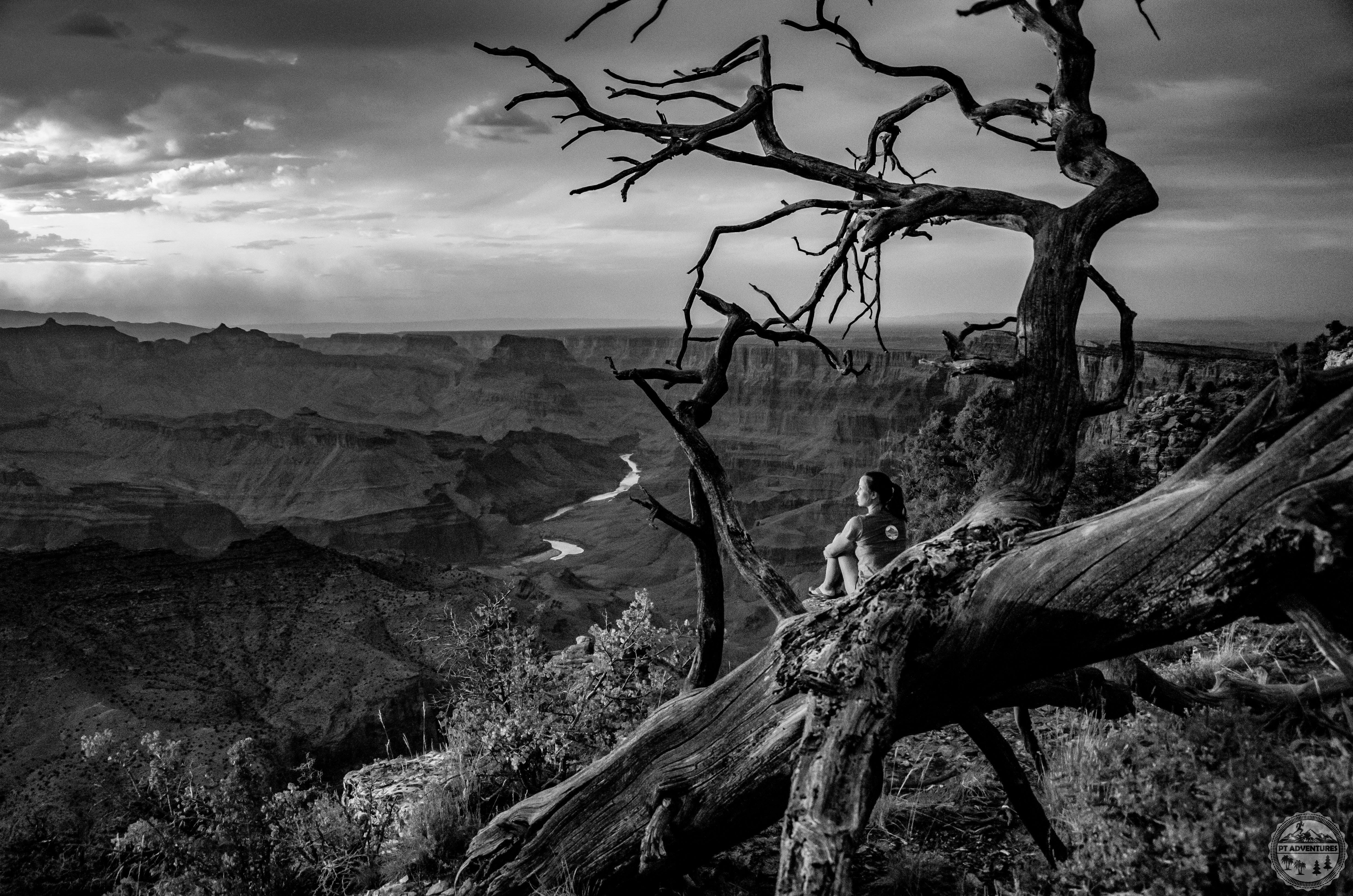 Black and White image of Ellen at the Grand Canyon